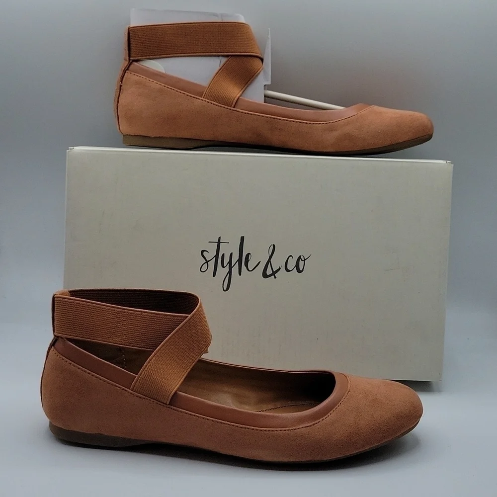 Style & Company BEAAF Ballet Flats crisscross Ankle Strap Shoes Spice 6.5